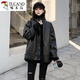 啄木鳥(niǎo)皮毛一體加厚外套女秋冬新款羊羔毛韓版顯瘦短款百搭休閑機車(chē)皮衣 黑色 M 105-125斤左右