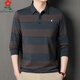夢(mèng)特嬌（MONTAGUT）桑蠶絲長(cháng)袖T恤男寬松休閑條紋翻領(lǐng)POLO男真絲春秋新款中年爸爸裝 XH6616灰 4XL 190【建議185-200斤】