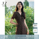 玖姿·安娜蔻優(yōu)雅淑女風(fēng)碎花收腰抽褶輕薄中長連衣裙女2024夏款 花黑 XL