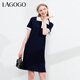 LAGOGO藏青色polo衫針織連衣裙女拉谷谷夏季新款撞色短袖中長(cháng)裙 藏青色(M0) XL