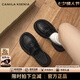 CAMILA KSENIA厚底小皮女鞋2025新款潮流夏季粗跟圓頭一腳蹬復(fù)古時尚英倫樂福鞋 黑色 37