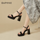達芙妮粗跟高跟鞋女夏季優(yōu)雅百搭小個(gè)子增高一字扣帶涼鞋女鞋 黑色 36 