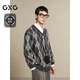 GXG男裝 灰咖撞色格紋針織衫V領(lǐng)線(xiàn)衫男通勤休閑毛衣 2024冬季 灰色格紋 M