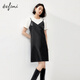 伊芙麗（eifini）伊芙麗顯瘦修身皮質(zhì)吊帶連衣裙2024春裝新款氣質(zhì)高級感茶歇裙子 黑色 S 155/80A
