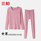 三槍100%全棉女士中厚款保暖內衣套裝純棉秋衣秋褲抗靜電打底半高領(lǐng)冬 圓領(lǐng)-洛玫紅【中厚套裝】 M (160) 【80-100斤】
