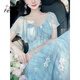 鳳蝶兒雪紡連衣裙子女裝夏天2024年新款韓版鹽系穿搭溫柔風(fēng)氣質(zhì)顯瘦仙女 藍色 M