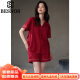 BESNOS意大利品牌红色睡衣女士夏季薄款棉短袖新款本命年结婚家居服套装 枣红 M(建议穿着体重80-100斤)