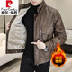 皮爾卡丹（pierre cardin）冬季新款立領(lǐng)皮衣男加絨加厚痞帥氣短款皮襖子仿皮毛一體外套 咖色【加絨】 加厚 2XL 145-165斤