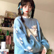 寧雨昔韓系甜美風立體蝴蝶結卡通小羊套頭毛衣女秋冬寬松慵懶軟糯針織衫 藍色 均碼