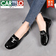 卡帝樂鱷魚（CARTELO）平底單鞋女2025春夏真皮百搭女鞋一腳蹬樂福鞋軟底漆皮低幫鞋 黑色 頭層漆皮牛皮 39