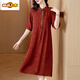 初徑喜婆婆改良旗袍高端中年婚禮服香云紗連衣裙女夏季 紅色 3XL