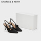 CHARLES&KEITH蝴蝶結(jié)尖頭緞面高跟涼鞋女七夕禮物SL1-60280474 BLACK TEXTURED黑色紋理 35