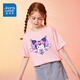 真維斯女童半袖T恤2025夏季新款兒童時(shí)尚衣服大童時(shí)髦短袖男童打底襯衫 【短袖】（粉色）K摸臉紫兔 140