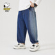 史努比史努比兒童牛仔褲2026春季新款男童撞色拼接長(cháng)褲中小童百搭時(shí)髦潮 G01藍色 120