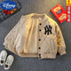 迪士尼（DISNEY）男童加絨外套秋冬裝2023新款洋氣寶寶棒球服兒童帥氣上衣加厚棉衣 卡其色WY繡花夾棉 100碼數 適合身高90cm左右