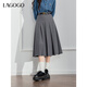 LAGOGOmiu系半身裙女拉谷谷春秋新款灰色百褶裙中長(cháng)款裙子A字裙 深灰色(R0) M