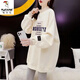 啄木鳥假兩件衛(wèi)衣女中長(zhǎng)款秋冬2025新款大I碼胖m200斤寬松加絨加厚上衣 杏色加絨加復(fù)不起球 L碼建議100-120斤
