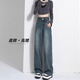 翊尚美牛仔褲女復(fù)古高腰顯瘦寬松闊腿褲子女小個(gè)子2025春季新款休閑褲 藍(lán)灰色 L 【適合110-120斤】