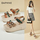 達芙妮厚底涼鞋女高跟小個(gè)子復古風(fēng)夏季外穿2024新款一字帶百搭拼色鞋子 咖色7.5cm 34 標準碼