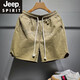 JEEP SPIRIT刺繡重磅短褲男夏季美式休閑三分中褲寬松百搭工裝四分褲 卡其色 L
