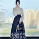 川隼原創(chuàng)漢服女錦繡明制多色馬面裙學生日常國風百搭通勤女 錦繡（白色上衣+馬面裙藍） M