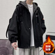 RXEX外套男春秋冬季潮流韓版寬松休閑衣服男裝潮牌假兩件工裝連帽夾克 WT152-黑色-加絨 XL （店長(cháng)推薦）