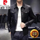 皮爾卡丹（pierre cardin）品牌高檔海寧皮衣男2025新款秋冬高檔翻領(lǐng)單排扣夾克軟皮爸爸外套 機車(chē)拉鏈-黑色  加絨 175碼 體重115-135斤