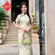 逸紅顔（E.Beauty）翠漪2025夏新款文藝書香輕薄棉麻質(zhì)感小碎花短袖改良旗袍女 青松綠 M