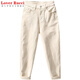 LOVER RUCCI法國米白色哈倫牛仔褲女2025秋冬新款高腰彈力寬松九分蘿卜老爹褲 米白色有彈力單扣四季款 常規 2XL 135-145斤
