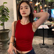 嫻柔彈力修身短款針織吊帶背心女2025春夏季外穿紅色收腰露臍無袖上衣 安可拉紅 L