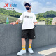 特步（XTEP）兒童運動套裝夏季短袖短褲兩件套冰絲速干2025新款6-16歲男童夏裝 白T黑褲 160