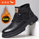 紅蜻蜓馬丁靴男款秋冬季英倫風(fēng)高幫工裝男鞋真皮復古加絨短靴中幫皮靴男 黑色加絨款 42