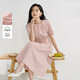茵曼2025夏季女裝新款歐若風(fēng)圓領(lǐng)抽褶棉質(zhì)混紡短袖氣質(zhì)連衣裙 淺粉色M