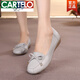 卡帝樂(lè )鱷魚(yú)（CARTELO）舒適豆豆鞋春秋款媽媽鞋軟底女式真皮單鞋平底軟皮鞋百搭中年女鞋 單鞋款1695 灰色 38
