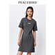 太平鳥(niǎo)女裝圓領(lǐng)連衣裙2024夏季后背鏤空短裙撞色潮流T恤裙* 深灰 S