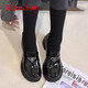 日泰真皮樂(lè )福鞋女春2025新款英倫風(fēng)漆皮厚底單鞋一腳蹬高跟小皮鞋 黑色 37