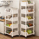 優(yōu)勤（YOUQIN）廚房置物架可移動(dòng)多功能小推車(chē)落地多層收納架書(shū)架零食架放菜架 3層米色-開(kāi)口【加大加厚】塑料