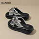 達芙妮（DAPHNE）七夕拖鞋女外穿厚底增高沙灘拖2024夏季新款一字拖水鉆松糕涼拖鞋 銀色 36