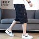 JEEP SPIRIT吉普工裝短褲男夏季寬松休閑褲子男直筒純棉七分迷彩褲 黑色 XL