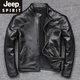 JEEP SPIRIT無(wú)涂黑毒液代工廠(chǎng)頭層牛皮立領(lǐng)機車(chē)夾克真皮皮衣男春秋外套新品 黑色 3XL