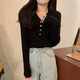 歌詩(shī)慧長(zhǎng)袖t恤女士2025冬裝新款V領(lǐng)針織衫大衣內(nèi)搭打底衫外穿上衣毛衣 OT扣V領(lǐng)針織衫【黑色120斤內(nèi)】
