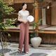 譚飛【如愿套裝】新中式真絲立領(lǐng)襯衫女2025年新款夏季闊腿顯瘦休閑褲 高級(jí)米色-上衣【現(xiàn)貨】 M