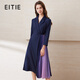 愛(ài)特愛(ài)（EITIE）春季新款商場(chǎng)同款翻領(lǐng)收腰顯瘦七分袖撞色裙擺時(shí)尚連衣裙6507255 深藍色31 XL 170