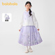 巴拉巴拉女童馬面裙兒童漢服裙子春裝新款國風(fēng)假兩件古風(fēng)套裝 紫色調00377 130