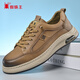 蜘蛛王男鞋春秋透氣牛皮休閑板鞋男復古戶(hù)外休閑皮鞋 黃棕 38 