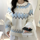小野七天白色費爾島復古菱格圓領(lǐng)毛衣慵懶風(fēng)女秋冬設計感刺繡撞色針織衫厚 白色 均碼