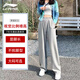 李寧運(yùn)動(dòng)褲女褲春秋款直筒寬松休閑大碼胖mm慵懶風(fēng)學(xué)生女衛(wèi)褲 淺灰色(直筒+口袋拉鏈) M