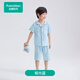 全棉時(shí)代25年春夏季新款兒童100%棉雙層紗布家居服男女孩寶寶睡衣褲套裝 極光藍 男款 140