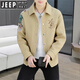JEEP SPIRIT男士國風(fēng)翻領(lǐng)刺繡休閑工裝外套2025春秋新款青年帥氣夾克上衣潮 561-卡其色 XL 建議125-140斤