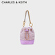 CHARLES&KEITH粗花呢鏈條水桶包包女包女士生日禮物新年禮物CK2-10781873-1 VIOLET紫羅蘭色 M